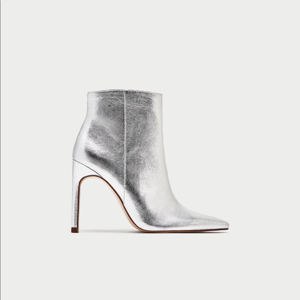 Zara Silver Stiletto Ankle Boots - size 36